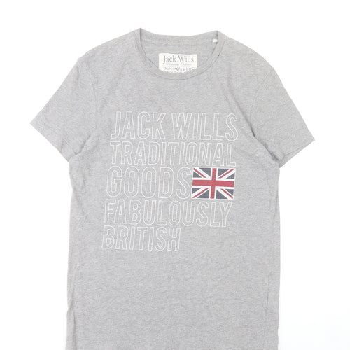 Jack Wills Mens Grey Graphic British Cotton T-Shirt XS Regular Fit