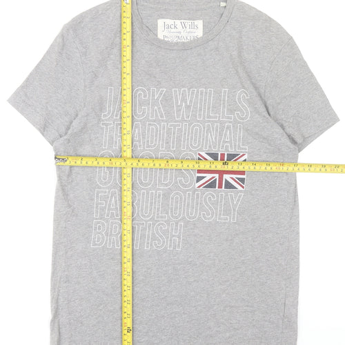 Jack Wills Mens Grey Graphic British Cotton T-Shirt XS Regular Fit