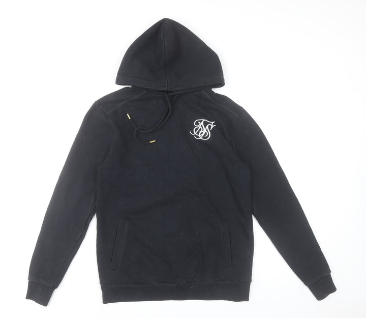 SikSilk Men's Black Pullover Hoodie XS Logo Fleece Long Sleeve