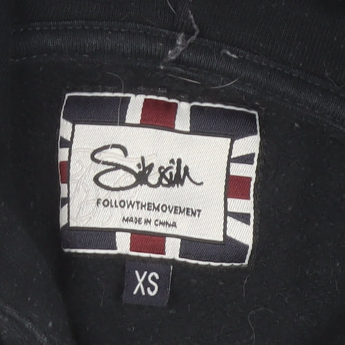 SikSilk Men's Black Pullover Hoodie XS Logo Fleece Long Sleeve