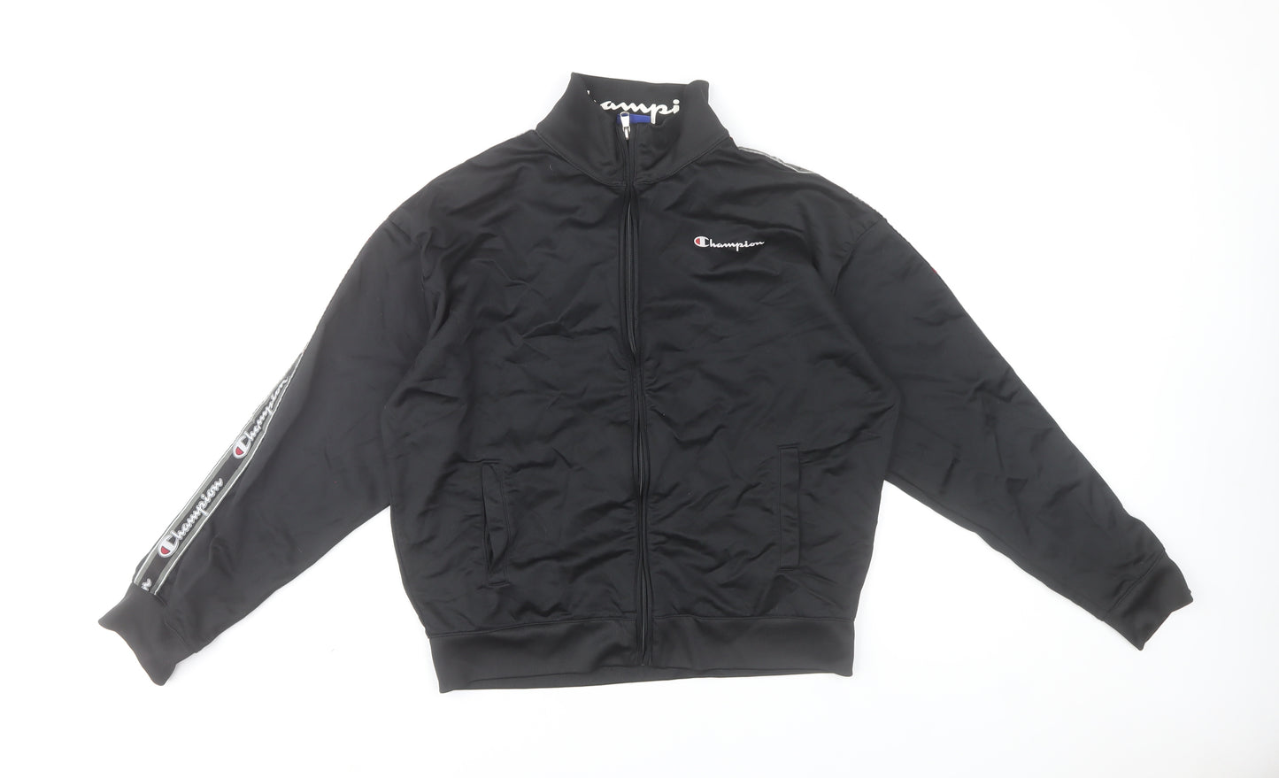 Champion Men’s Black XL Full Zip Track Sweatshirt with Logo Detail