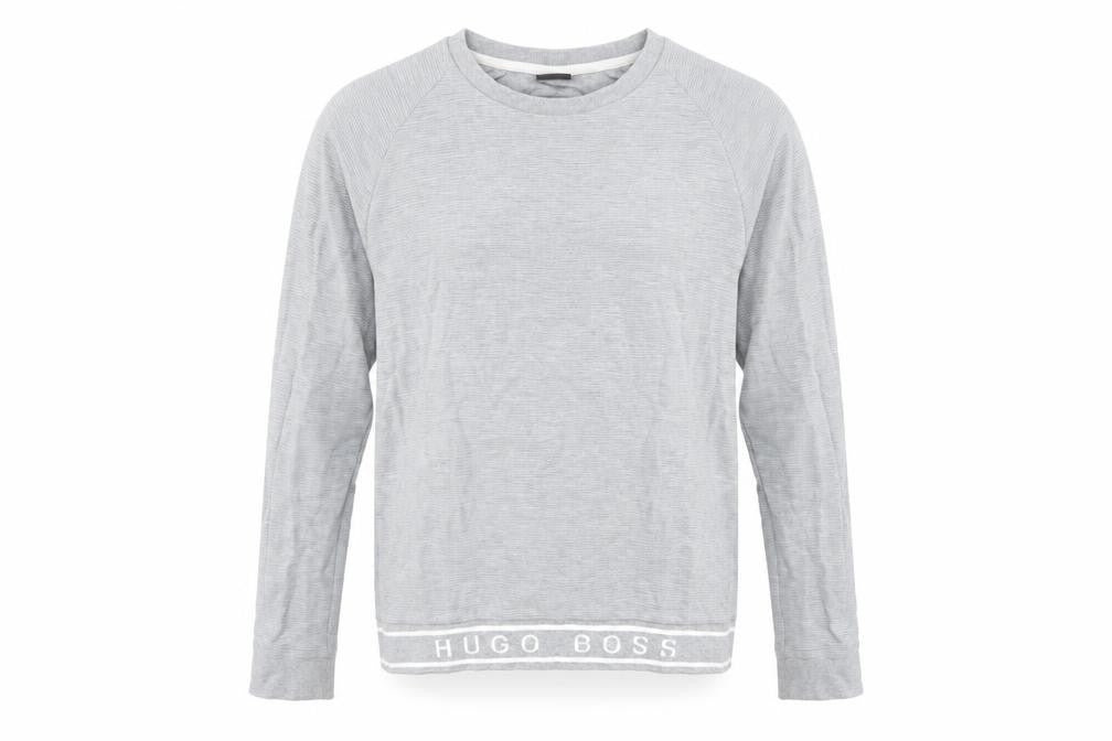 Front view of Hugo Boss Men's Grey Cotton Pullover Sweatshirt, size S