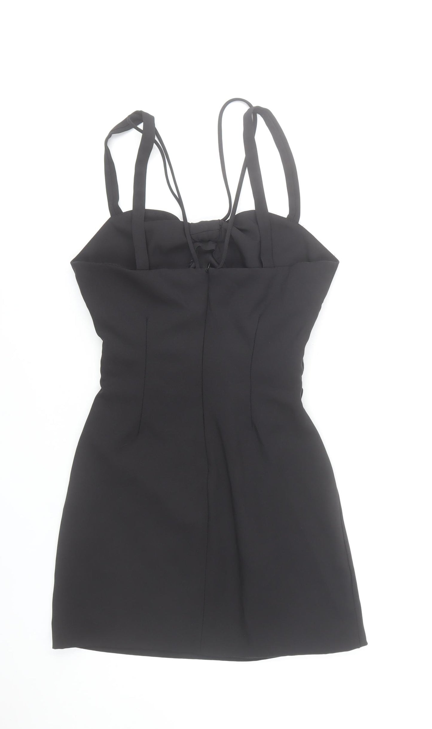 Zara Women Black Size 12 Bodycon Short Dress Sweetheart Neck