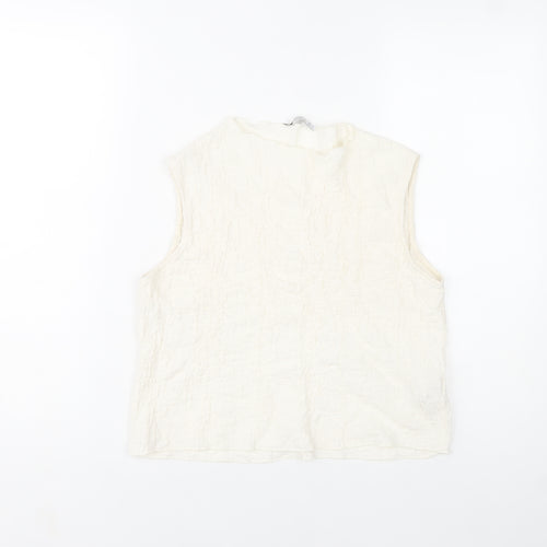 Stradivarius Women’s Ivory Sleeveless Cotton Blend High Neck Blouse Size 12