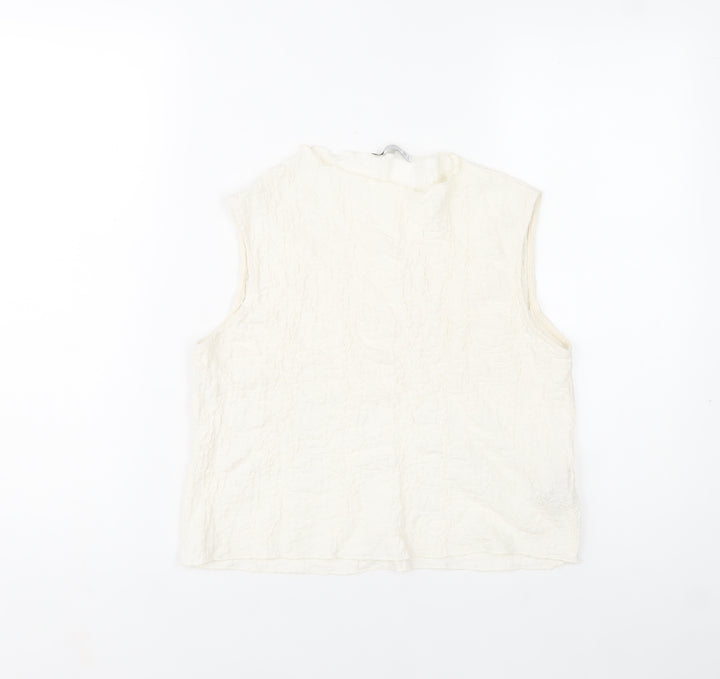 Stradivarius Women’s Ivory Sleeveless Cotton Blend High Neck Blouse Size 12