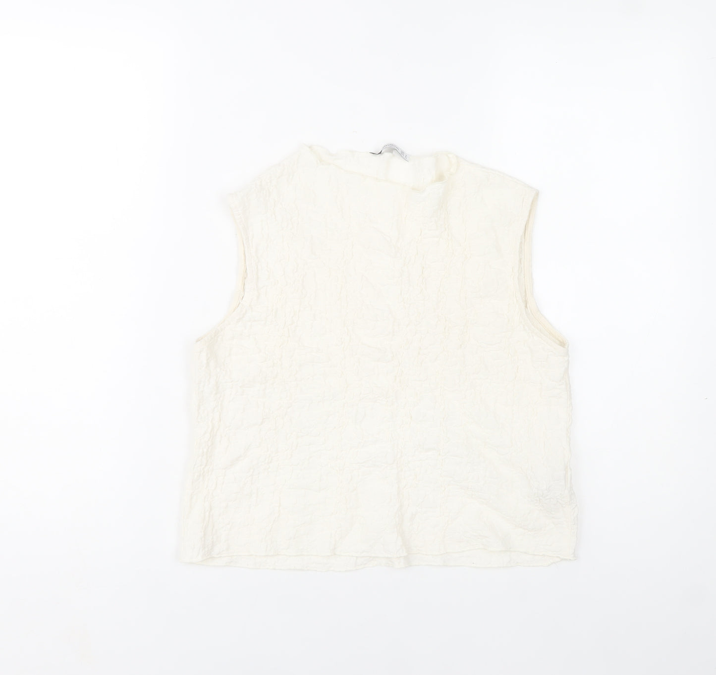 Stradivarius Women’s Ivory Sleeveless Cotton Blend High Neck Blouse Size 12