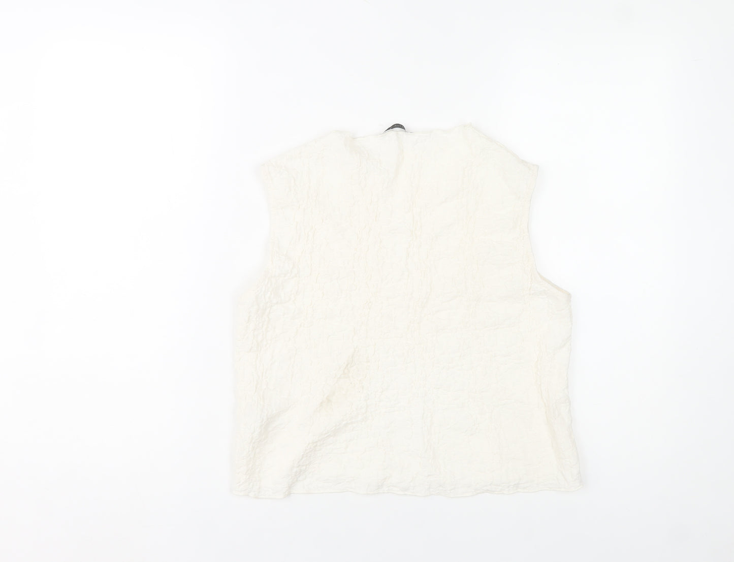 Stradivarius Women’s Ivory Sleeveless Cotton Blend High Neck Blouse Size 12