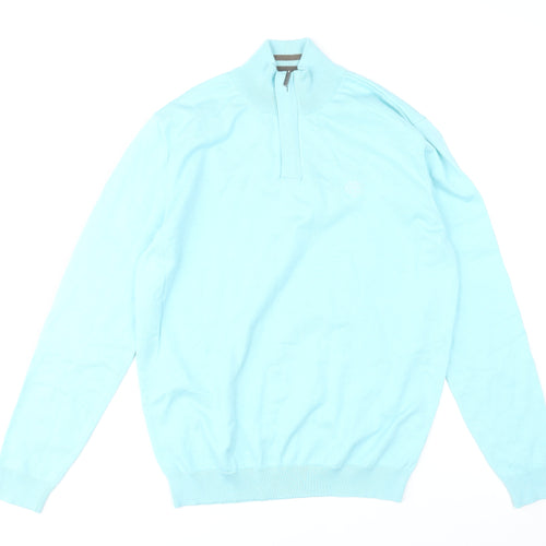 Paul Costelloe Living Mens Blue Medium 1/4 Zip Cotton Blend Jumper