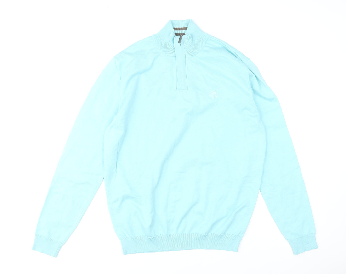 Paul Costelloe Living Mens Blue Medium 1/4 Zip Cotton Blend Jumper