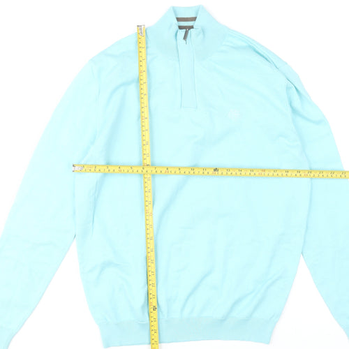 Paul Costelloe Living Mens Blue Medium 1/4 Zip Cotton Blend Jumper