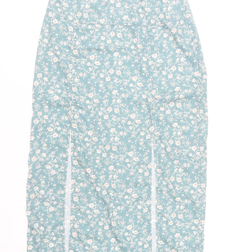 Nasty Gal Women Blue Floral Midi Pencil Skirt UK 10 High Waist