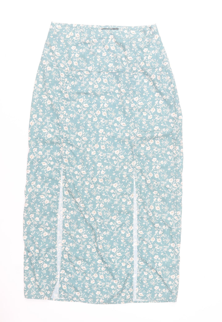 Nasty Gal Women Blue Floral Midi Pencil Skirt UK 10 High Waist