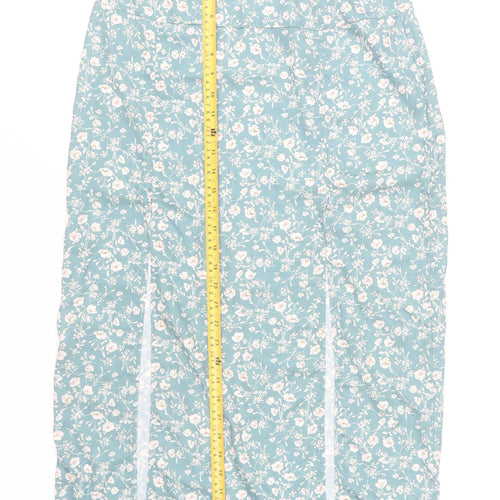 Nasty Gal Women Blue Floral Midi Pencil Skirt UK 10 High Waist