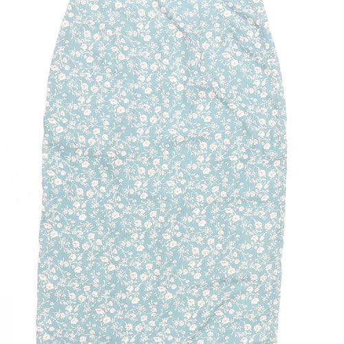 Nasty Gal Women Blue Floral Midi Pencil Skirt UK 10 High Waist
