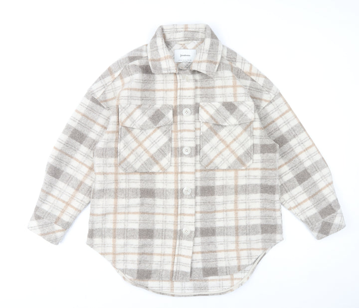 Stradivarius Women Beige Check Overshirt Jacket Size 12 Fleece Style