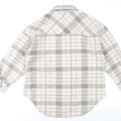 Stradivarius Women Beige Check Overshirt Jacket Size 12 Fleece Style