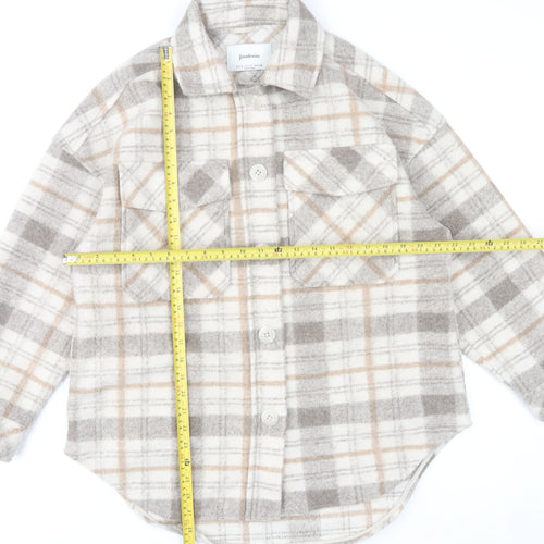Stradivarius Women Beige Check Overshirt Jacket Size 12 Fleece Style