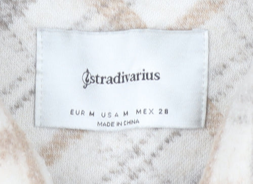 Stradivarius Women Beige Check Overshirt Jacket Size 12 Fleece Style