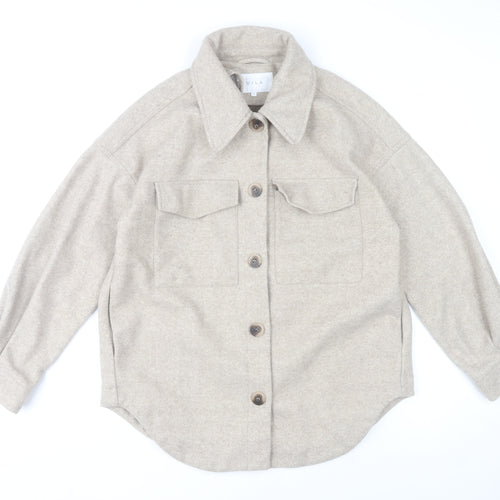 VILA Women Beige Polyester Button Up Classic Jacket Size 12