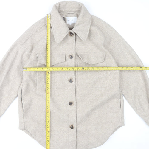 VILA Women Beige Polyester Button Up Classic Jacket Size 12
