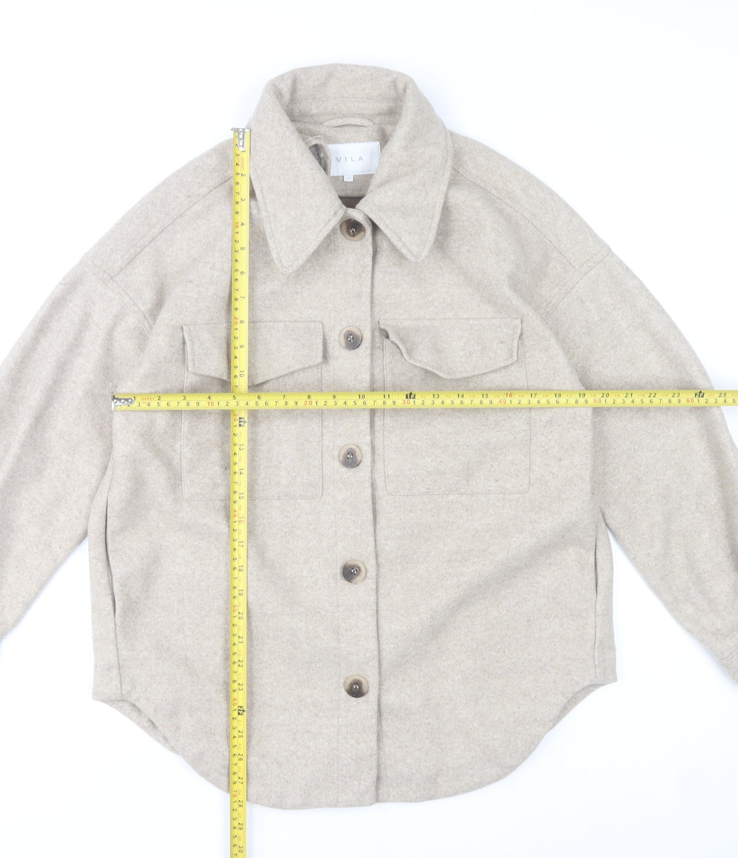 VILA Women Beige Polyester Button Up Classic Jacket Size 12