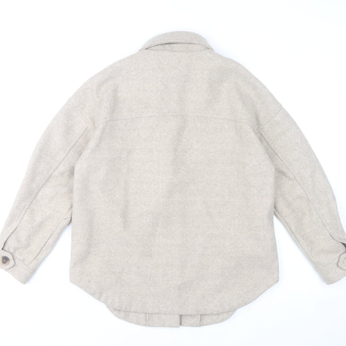 VILA Women Beige Polyester Button Up Classic Jacket Size 12
