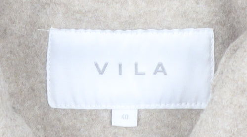VILA Women Beige Polyester Button Up Classic Jacket Size 12