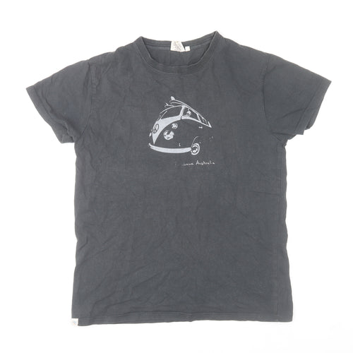 Pacific Men's Black XS Graphic Cotton T-Shirt with Car Print