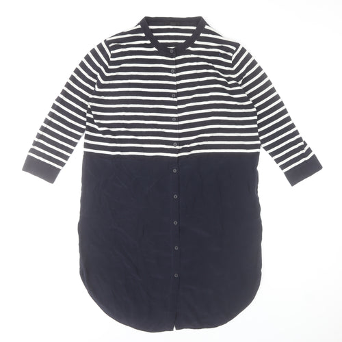 COS Women Blue Striped Shirt Dress Size 8 Collared Cotton 3/4 Sleeve