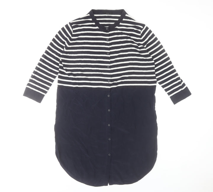 COS Women Blue Striped Shirt Dress Size 8 Collared Cotton 3/4 Sleeve