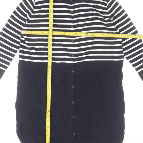 COS Women Blue Striped Shirt Dress Size 8 Collared Cotton 3/4 Sleeve