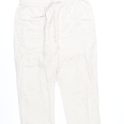 Dunnes Women’s Beige Linen Blend Cargo Trousers L Lightweight Summer Style