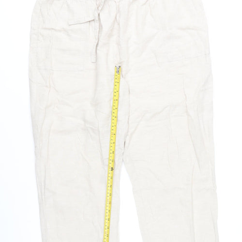 Dunnes Women’s Beige Linen Blend Cargo Trousers L Lightweight Summer Style