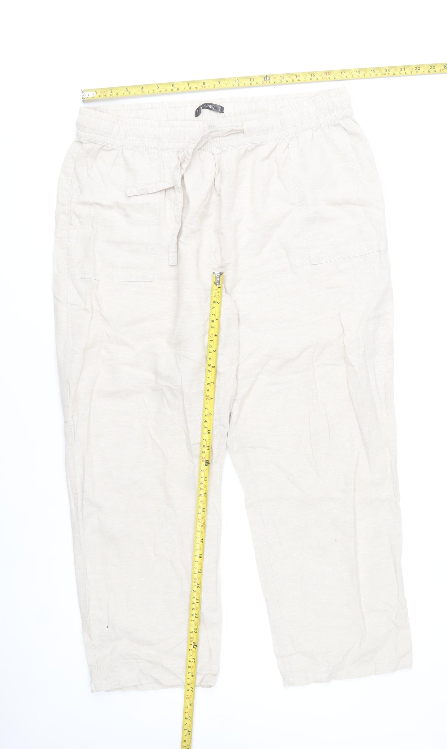 Dunnes Women’s Beige Linen Blend Cargo Trousers L Lightweight Summer Style