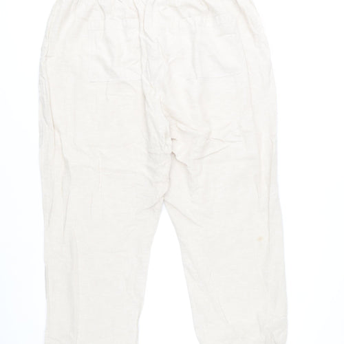 Dunnes Women’s Beige Linen Blend Cargo Trousers L Lightweight Summer Style
