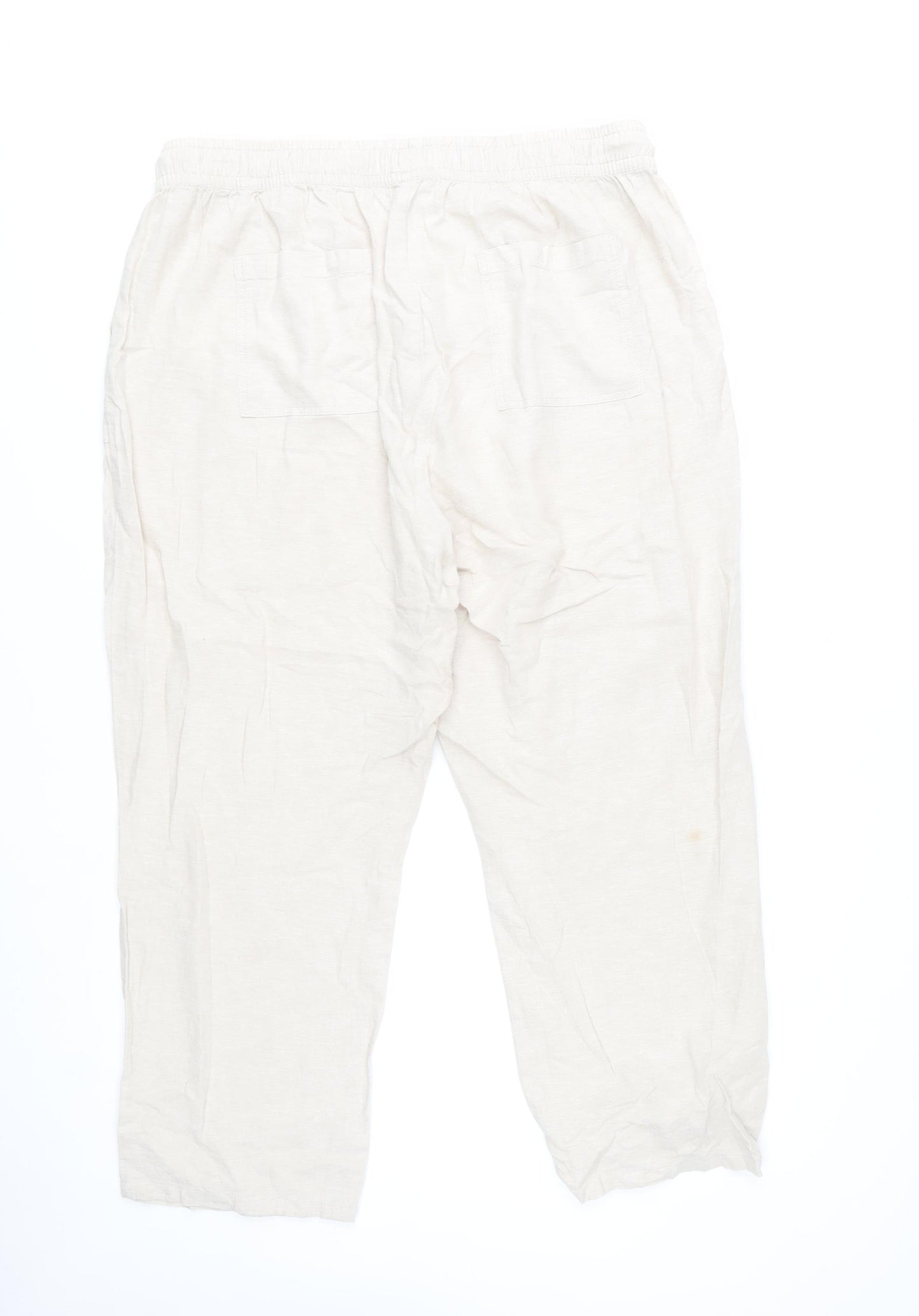 Dunnes Women’s Beige Linen Blend Cargo Trousers L Lightweight Summer Style