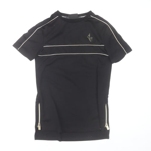 Sonnett London Boys Black 13-14 Years Zip Detail Crew Neck T-Shirt