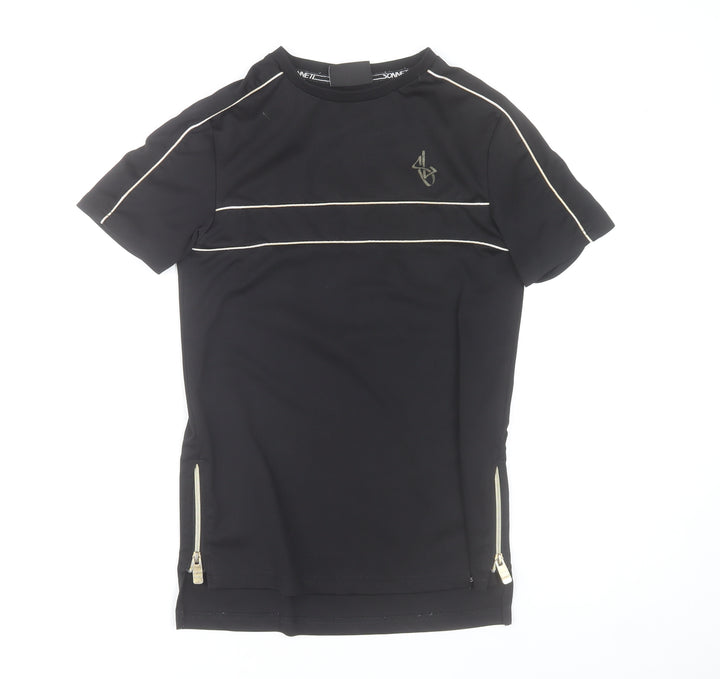 Sonnett London Boys Black 13-14 Years Zip Detail Crew Neck T-Shirt