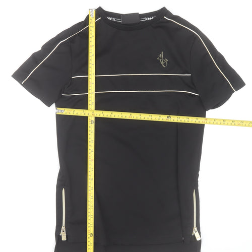 Sonnett London Boys Black 13-14 Years Zip Detail Crew Neck T-Shirt