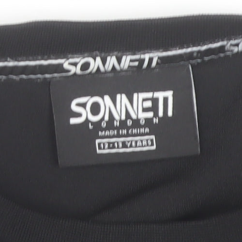 Sonnett London Boys Black 13-14 Years Zip Detail Crew Neck T-Shirt