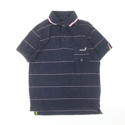 Gio-Goi Women's Blue Striped Cotton Polo Shirt Size S