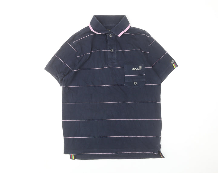 Gio-Goi Women's Blue Striped Cotton Polo Shirt Size S