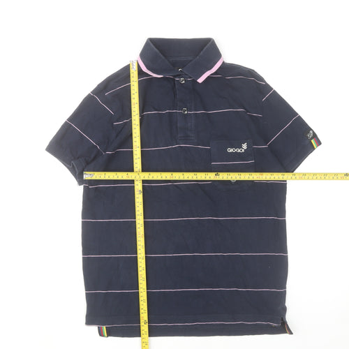 Gio-Goi Women's Blue Striped Cotton Polo Shirt Size S