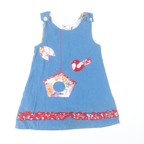 Powell Craft Girls Blue Cotton Birdhouse Pinafore Dress 4-5 Years