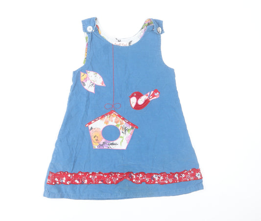 Powell Craft Girls Blue Cotton Birdhouse Pinafore Dress 4-5 Years