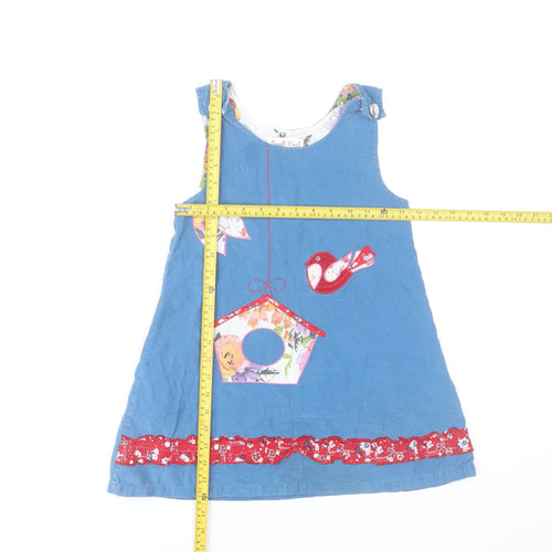 Powell Craft Girls Blue Cotton Birdhouse Pinafore Dress 4-5 Years