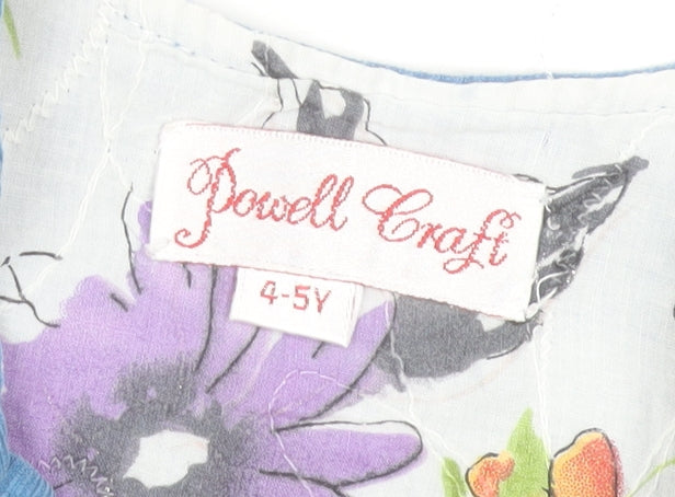 Powell Craft Girls Blue Cotton Birdhouse Pinafore Dress 4-5 Years