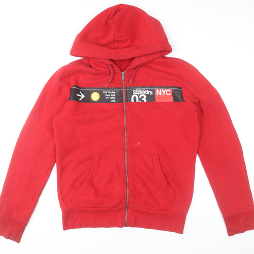 Superdry Men's Red Full Zip Hoodie M Graphic Logo NYC Style