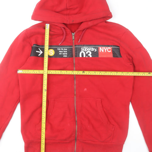 Superdry Men's Red Full Zip Hoodie M Graphic Logo NYC Style