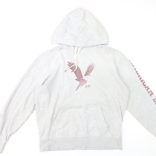 American Eagle Men’s Grey Pullover Hoodie M Graphic Print